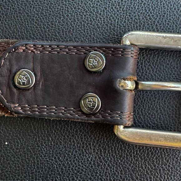 Ariat Mens Belt Brown Full Grain Leather Silver Buckle Size 38 - Picture 6 of 9